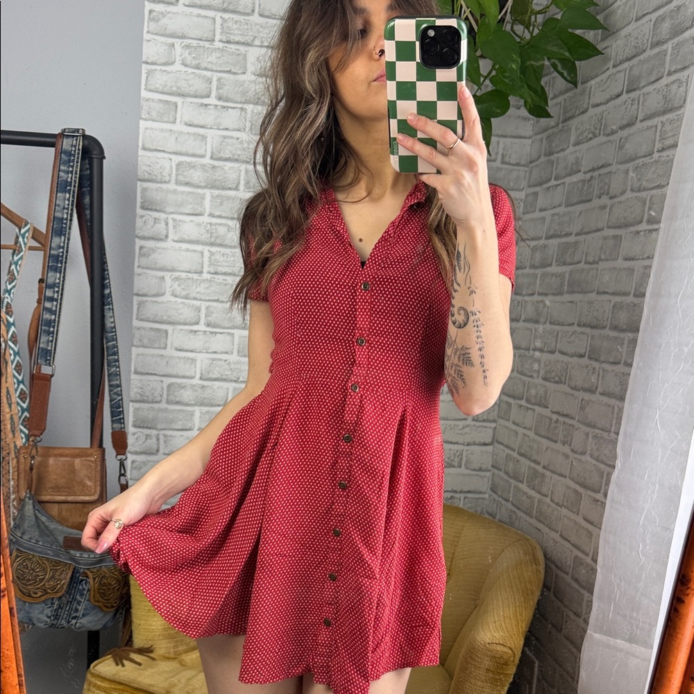 Urban Outfitters // Red Button-Front Mini Dress - Picture 2 of 10